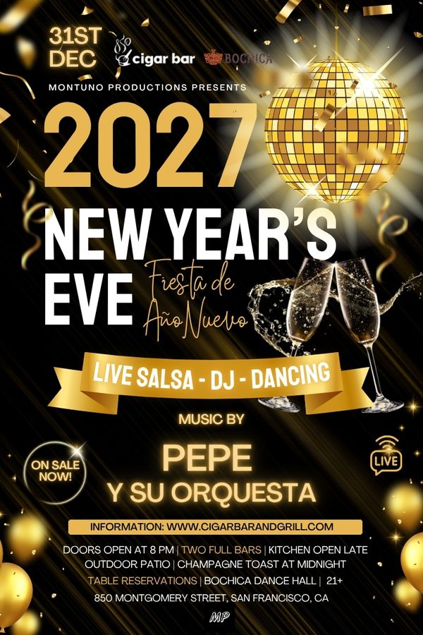 New Year&rsquo;s Eve 2027 celebration flyer &mdash; Pepe Y Su Orquesta